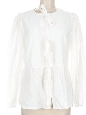 Pretty Garden Women's White Tie-Neck Long Sleeve Blouse